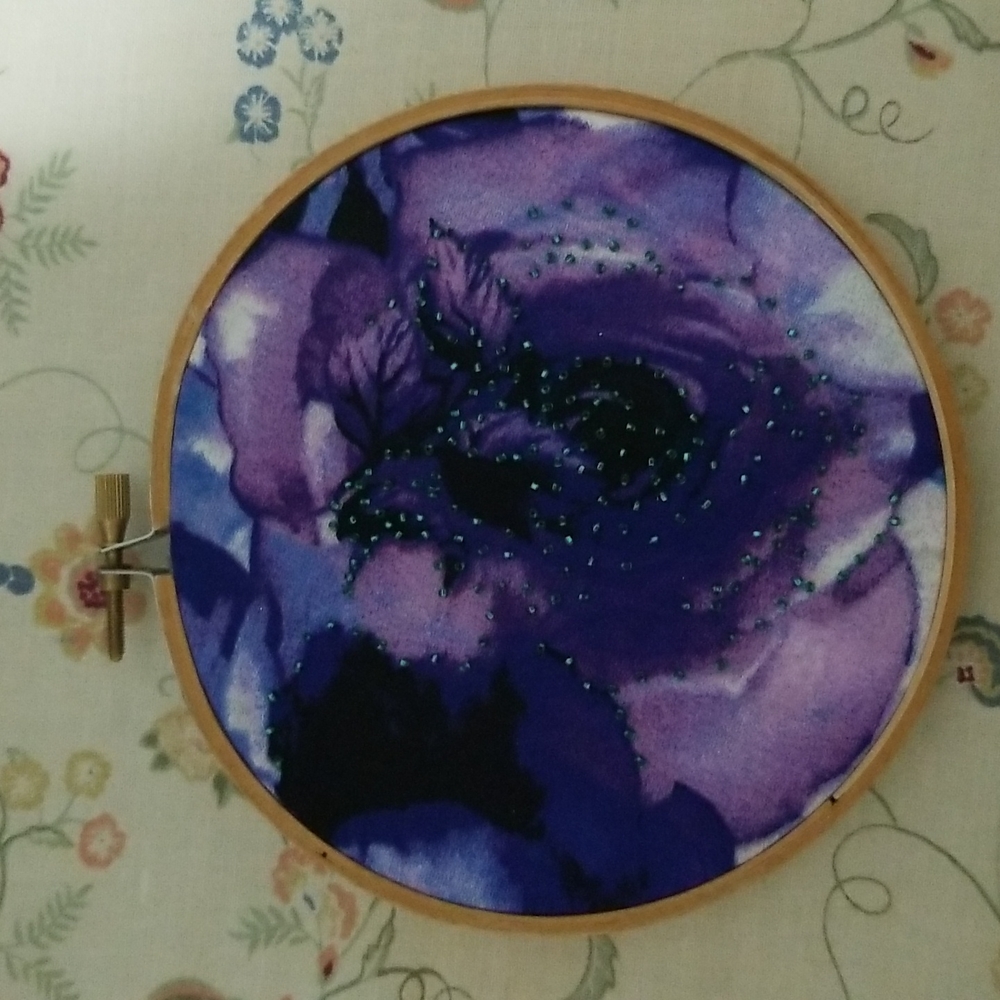 Beaded Galaxy Rose Embroidery Hoop